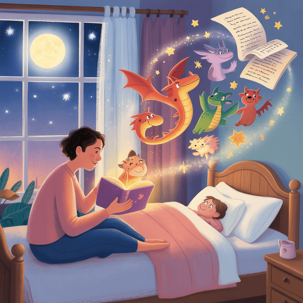 Mother reading a bedtime story to her child